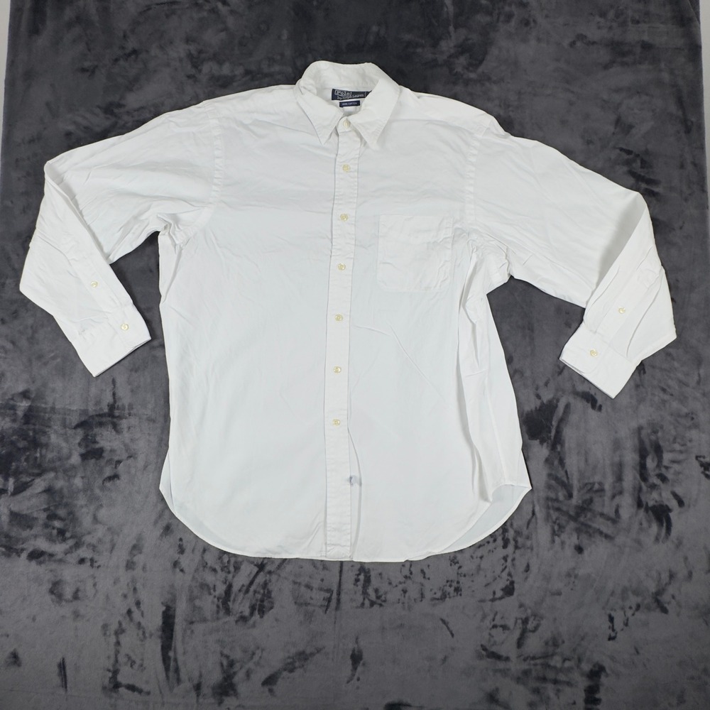 Polo Ralph Lauren Button Down Shirt Mens 17-34 White Cotton Long Sleeve 4435